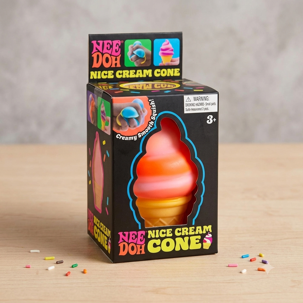 Squishy cornet de glace Nee Doh, fidget sensoriel à presser et qui reprend sa forme