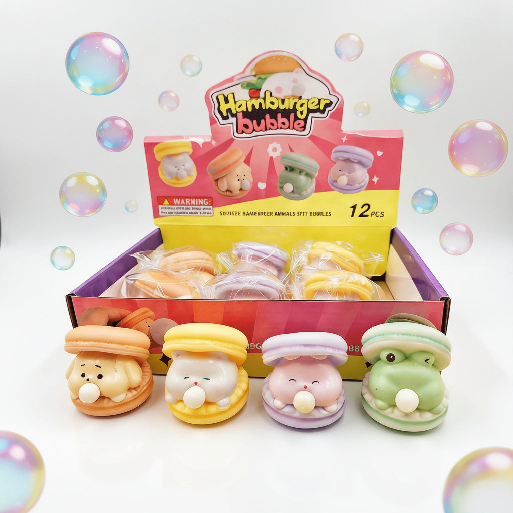 Squishy grenouille verte cachée dans un burger kawaii