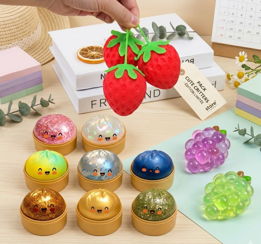 Collection de squishy food kawaii anti-stress : fruits, burger, dumpling et fromage XXL - SQUISHY&CO