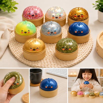 Coloris du squishy dumpling mystère : rose, nacré, doré, bleu, vert et argenté