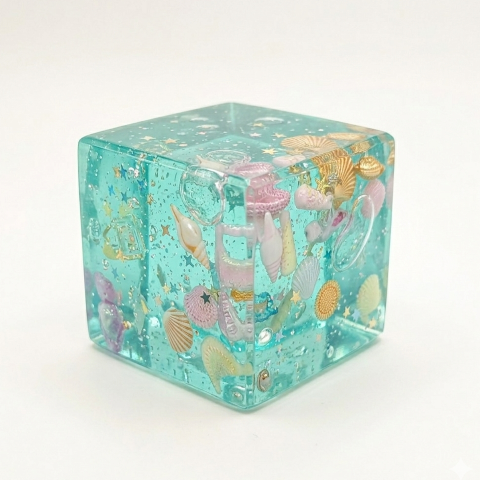 Squishy cube maltose effet océan bleu