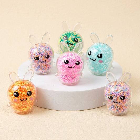 Lot de 3 squishy lapin anti-stress transparents remplis de micro-perles colorées
