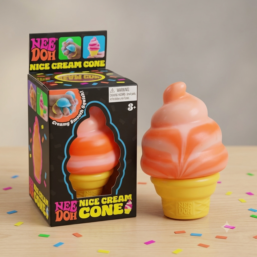 Squishy Nee Doh cornet de glace anti-stress, glace italienne orange à pâte douce