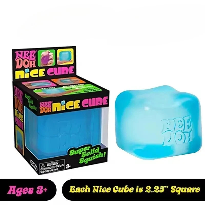 Squishy NeeDoh Nice Cube en gel, fidget toy anti-stress