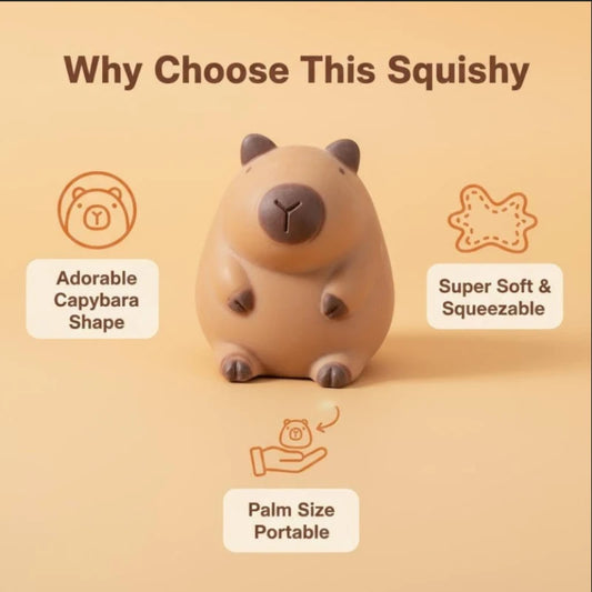 Squishy capybara kawaii posé debout sur un fond clair