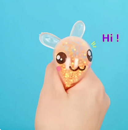 Squishy lapin transparent rempli de micro-perles, vue de face